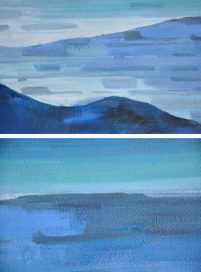 Abstract Landscape Oil Painting,Original Art Acrylic Painting Grey,White,Blue